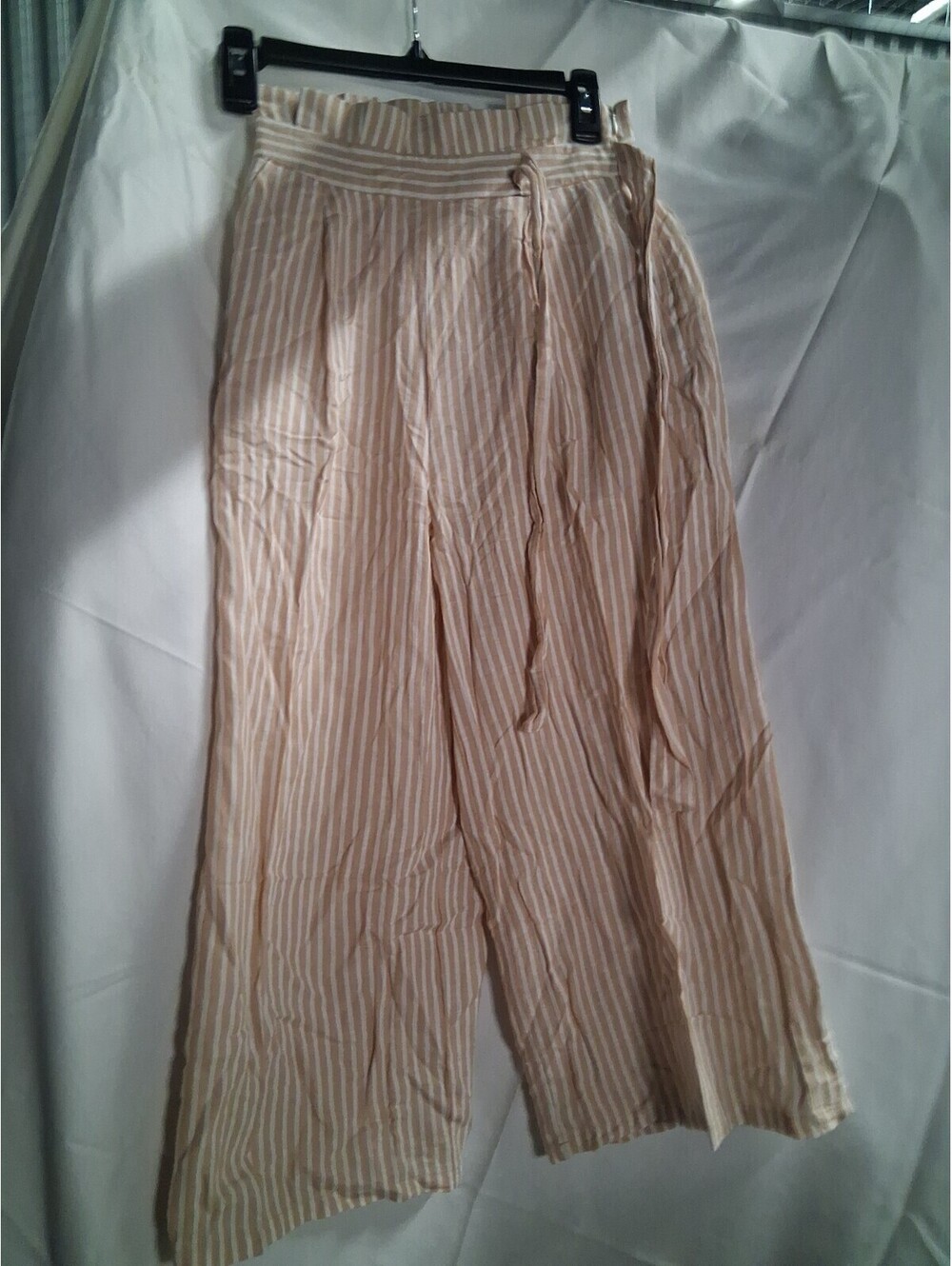 Forever 21 Women's Dress Pants Wide Leg Size Extra Small, Beige Striped M2